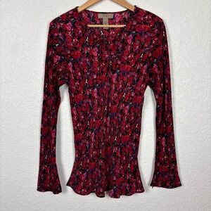 Women's Silk Top SZ 8 Medium red black‎ floral
